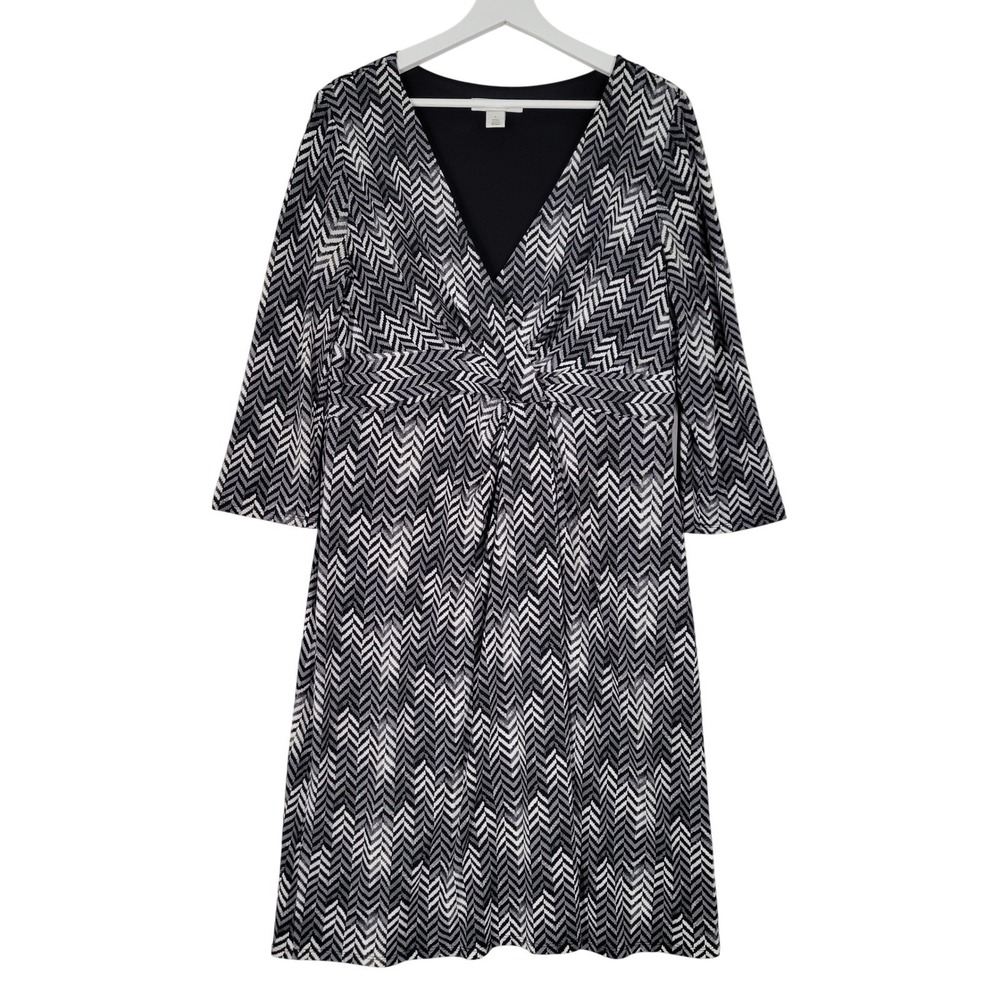 White House Black Market Sheath Dress Womens Large Black Chevron Knot Front 3/4